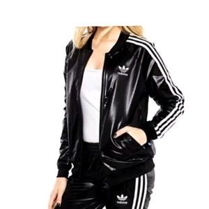 black leather adidas jacket
